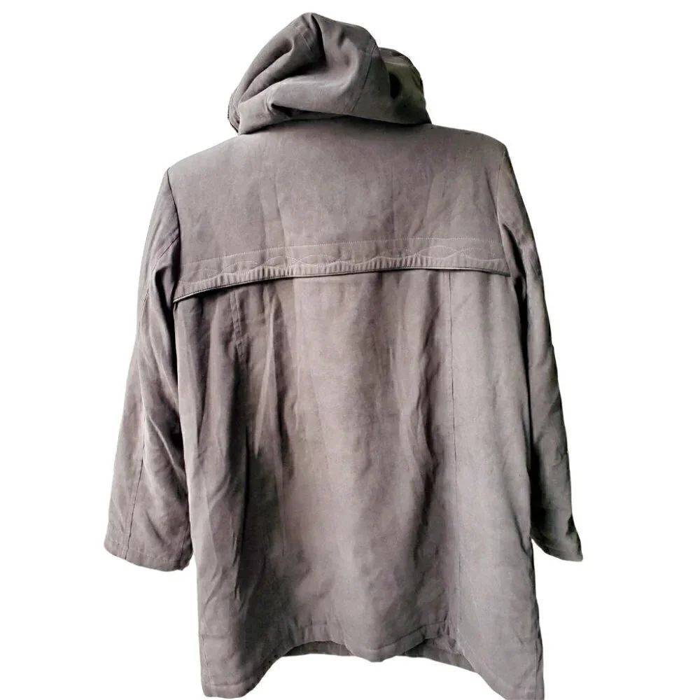 ALIA Khaki Green Hooded Fur Double Zipper Winter Jacket Size L - Picture 5 of 8